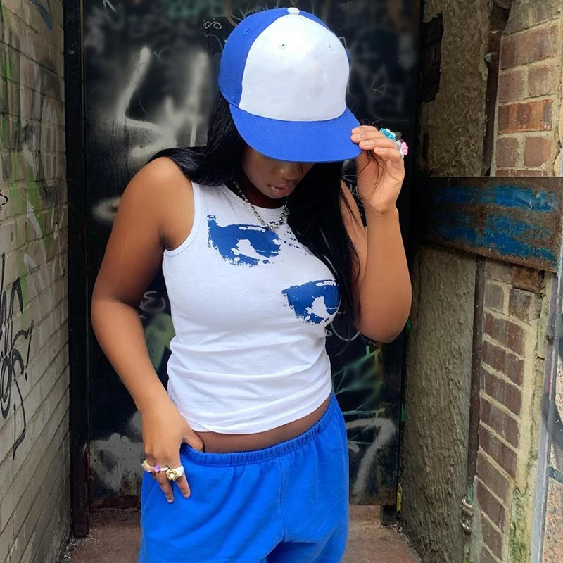 

Hand-Painted Eyes Printed Y2k Crop Tank Top For Girls 2021Tie Dye Summer Clothes For Women Casual Tee Basic Shirt Vest Pullovers