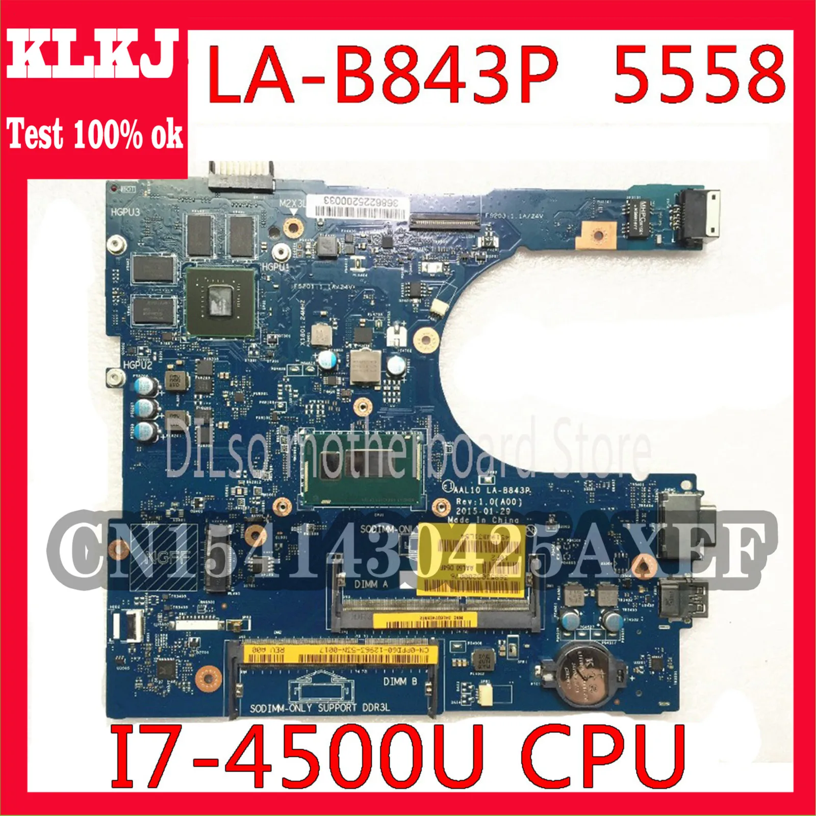 

KLKJ LA-B843P CN-0FRV68 для DELL CN-0FRV68 P51F 5458 5558 5758 Материнская плата ноутбука I7-4500U GT920M/GT820M LA-B843P работы 100%