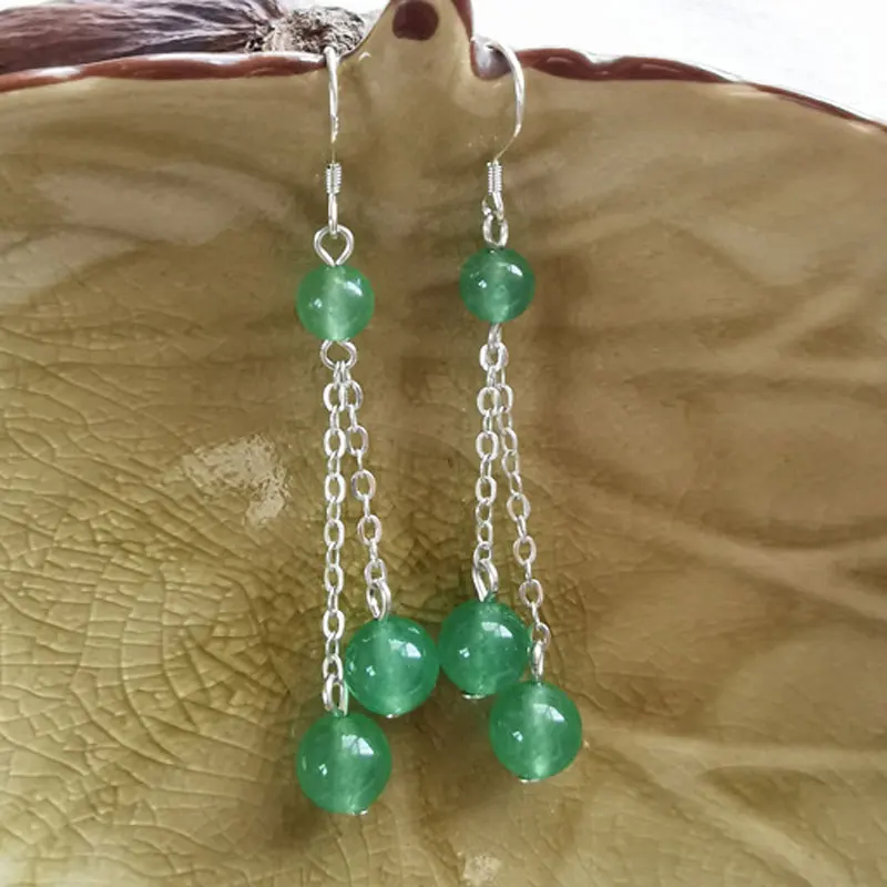 Женские Висячие серьги из натурального нефрита S925 серебряного цвета с зелеными