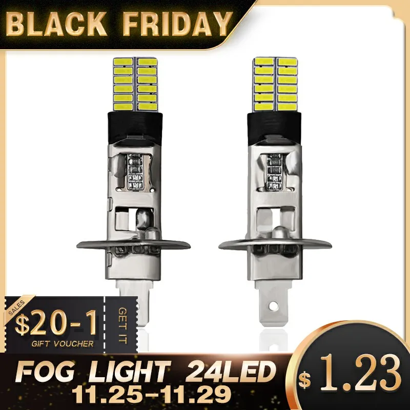 

2pcs H1 H3 5W Canbus LED Bulb Car Fog Light Headlight 4014 24SMD 12V Auto Driving Daytime Running Light Motorcyce Lamp for car