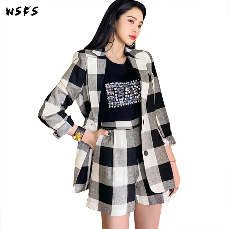 

Комплект из 2 предметов, летние платья Черный Клетчатый костюм Топ Бандажное облегающее женское платье шорты Элегантные повседневные пикан...