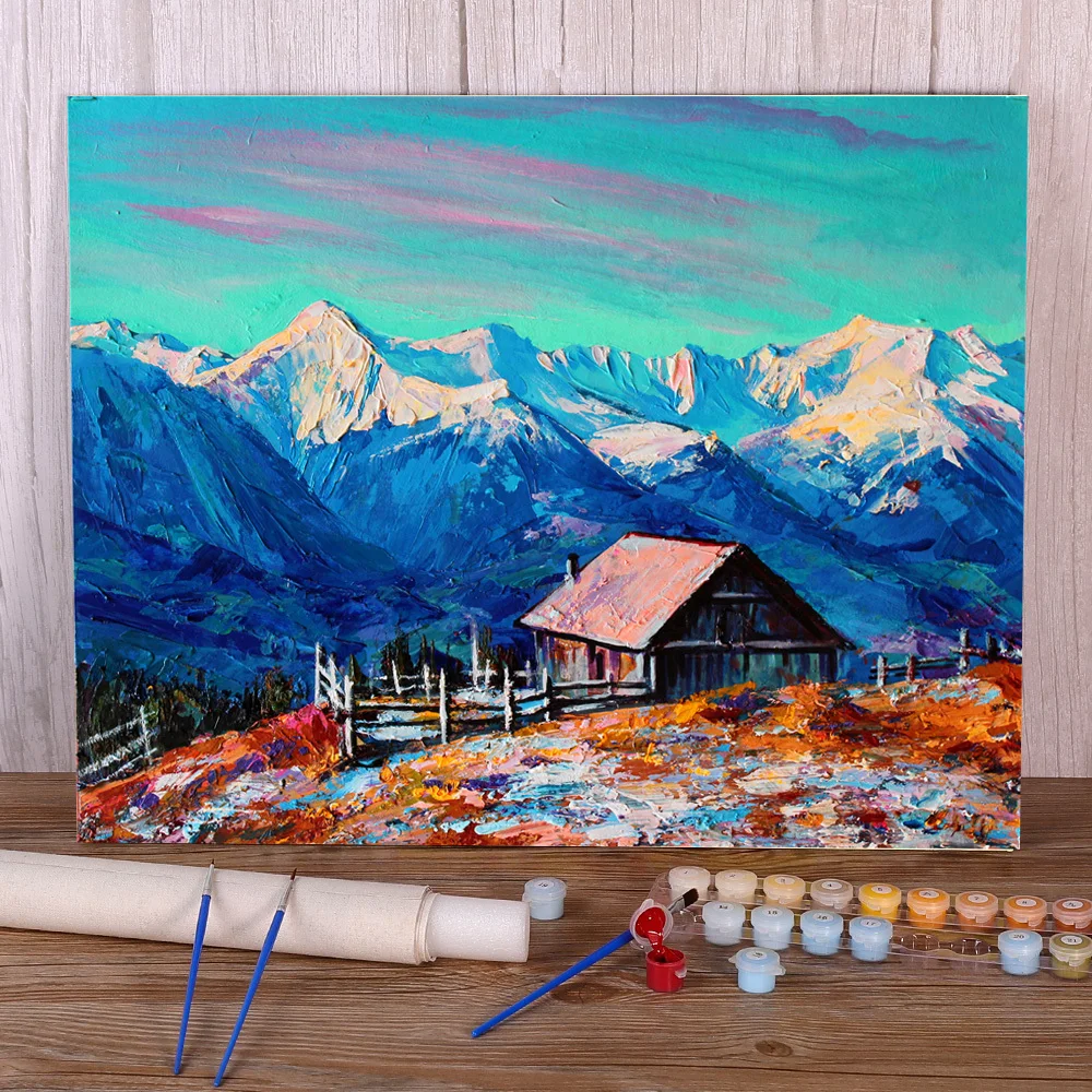 

Пейзаж Солнечная зима DIY живопись искусственными акриловыми красками 50*70 картина маслом домашнее украшение для детей искусство