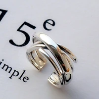 new silver plated retro multi layer smooth ring suitable for womens cross large size adjustable ring boutique fashion jewelry