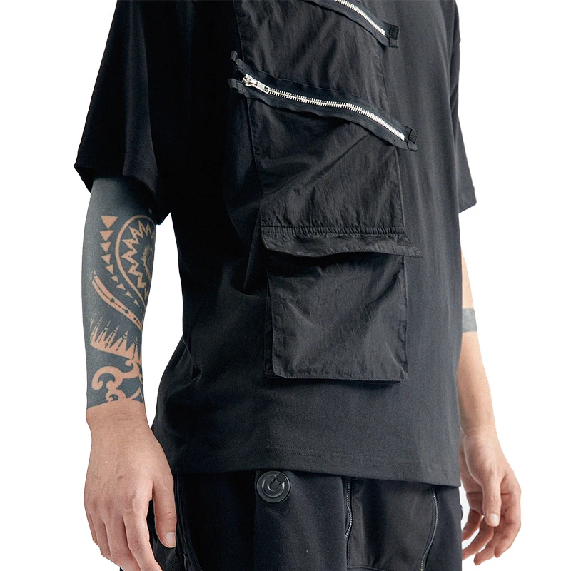 Мужская футболка составного кроя в стиле хип хоп|Мужские футболки| |