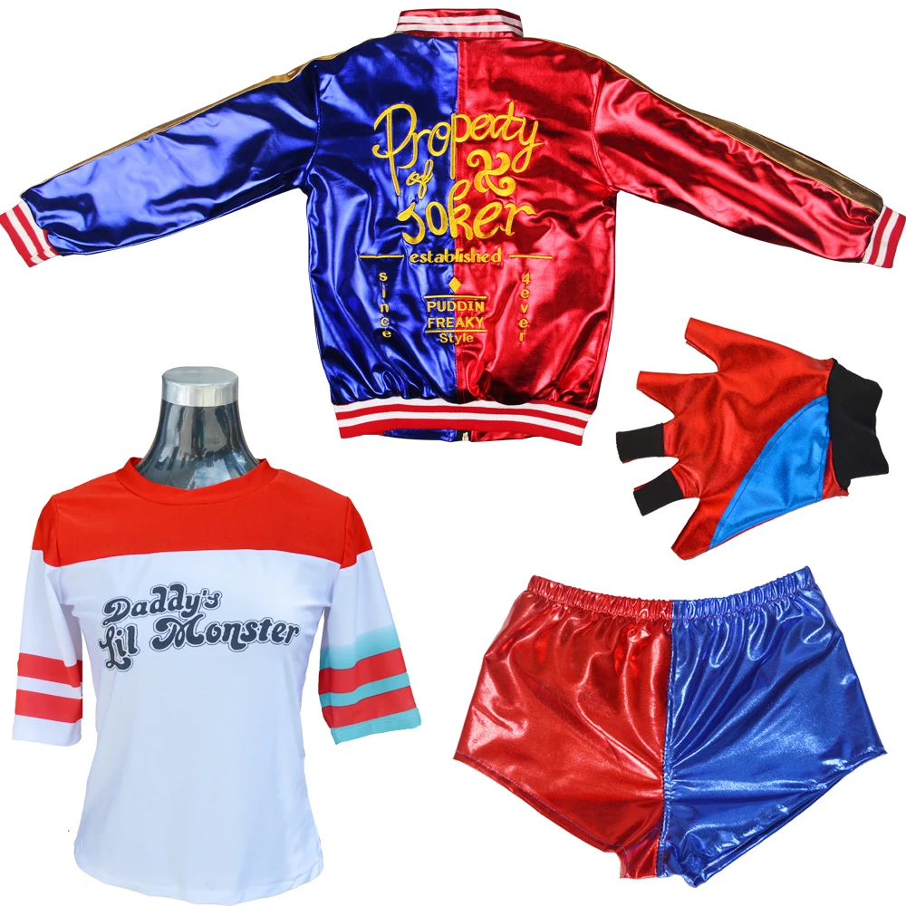 4pcs with gloves Отряд Самоубийц Харли Квинн Монстр футболка Харли Квинн косплей костюм женская футболка - Цвет: 4pcs with gloves