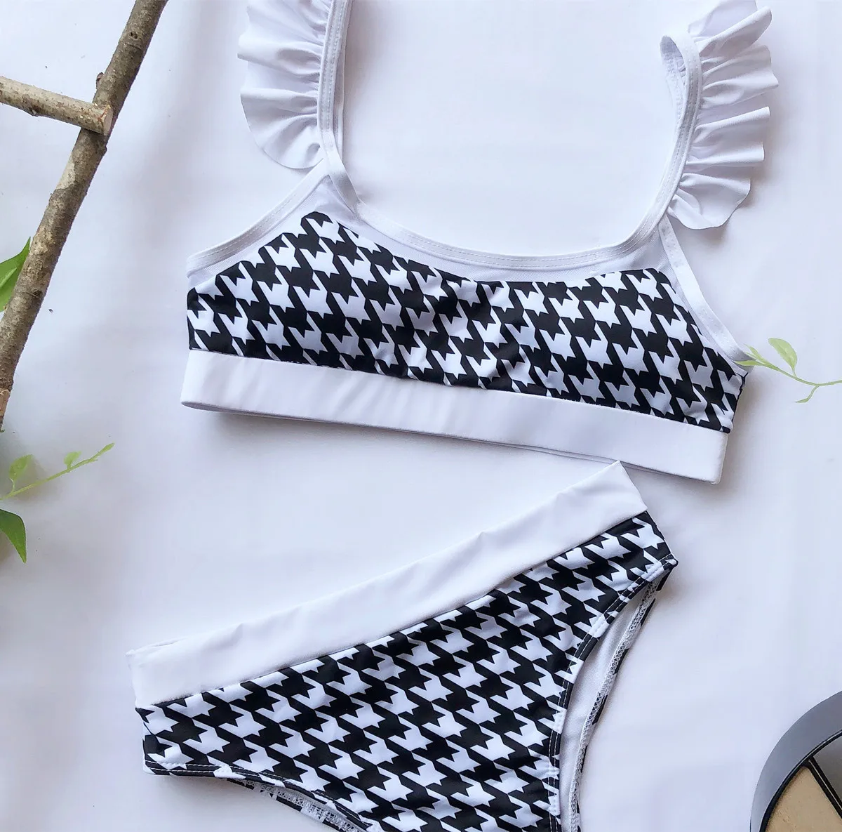 

Hirigin Kawaii Ruffles Plaid Bikini Set 2020 New Women Swimwear Push Up Padded High Waist Biquini Summer Women Bathing Suit Hot