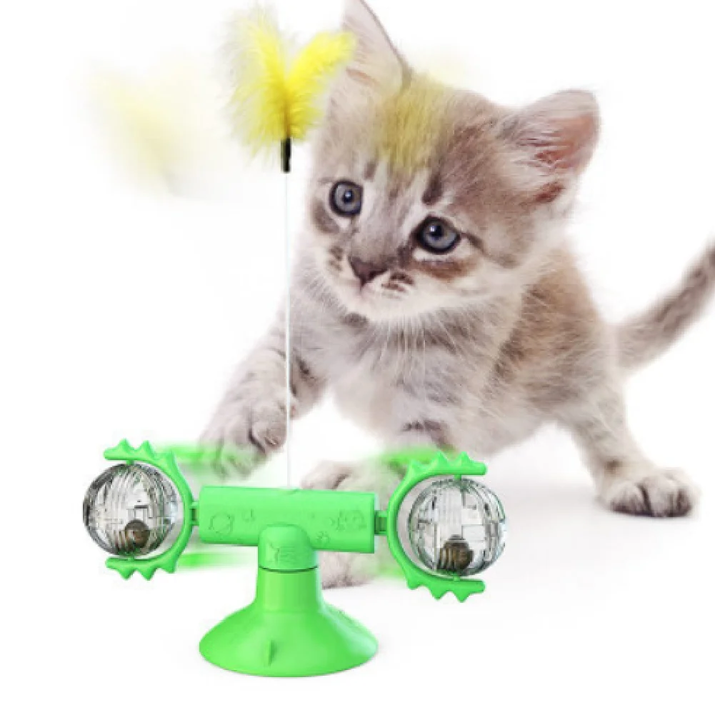 

Interactive Cat Toy Windmill Portable Scratch Hair Brush Grooming Shedding Massage Suction Cup Catnip Cats Puzzle Training Toy