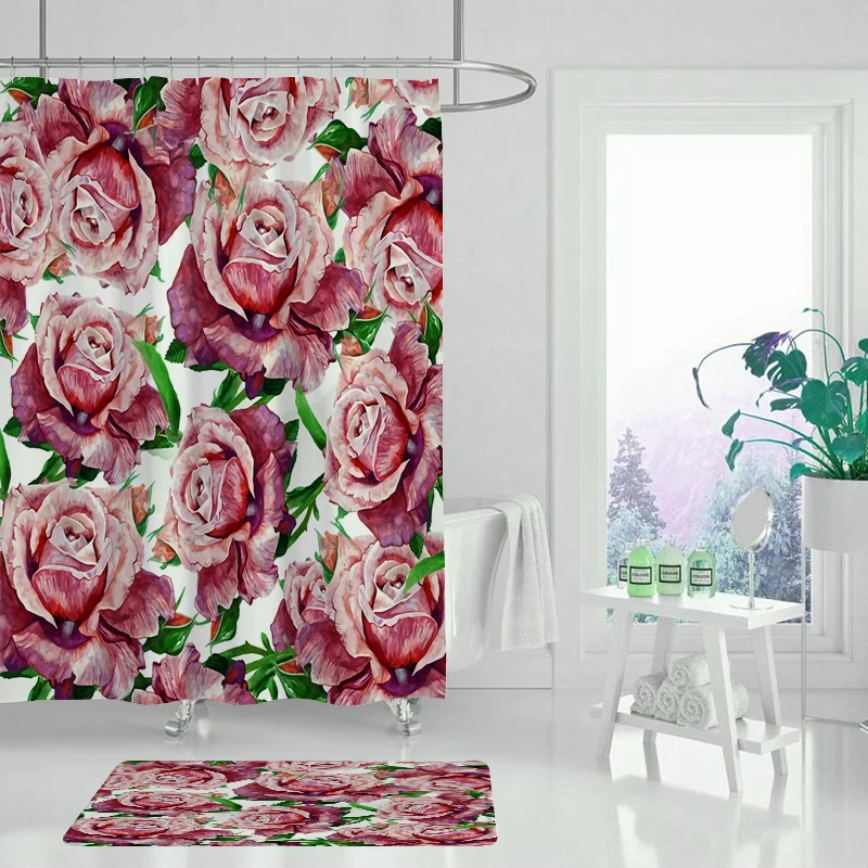 Шторы для ванной украшение комнаты желтые цветы зеленые листья летние растения