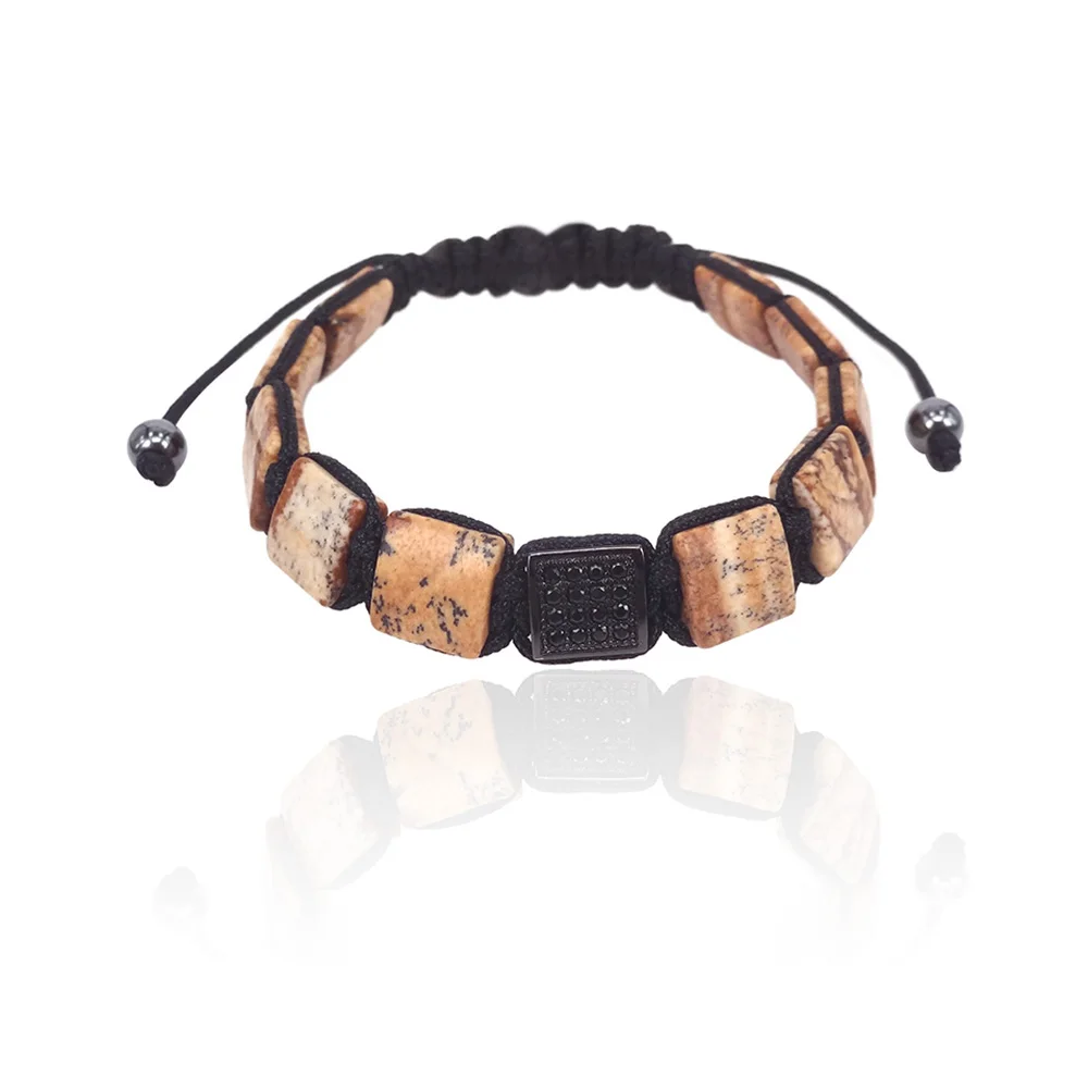 Природные изображения Jaspers квадратный камень и серебряный цвет cz бусины Шарм