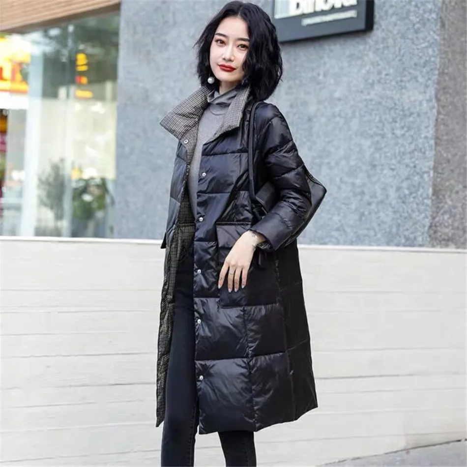 

Wearable On Both Sides Winter Women Down Coat Mid-Length Jacket Hooded Light Down Women Fashion Warm Jacket CT0033