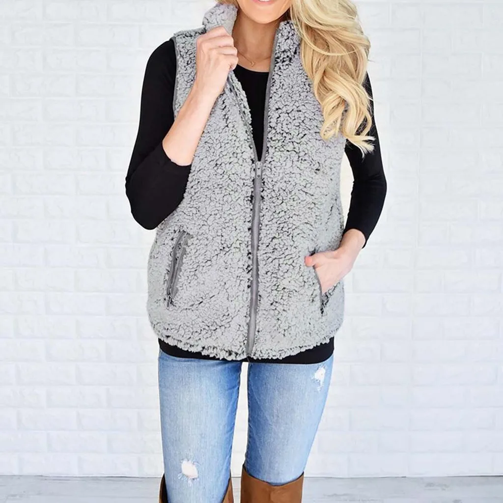 Женский жилет из искусственного меха зимняя теплая Повседневная куртка на