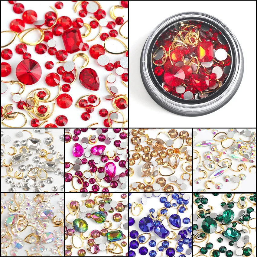 

1 Box Mixed 3D Rhinestones Diverse Gems Crystal Jewelry AB Shiny Stones Charms Glass Manicure Accessories Nail Art Decorations
