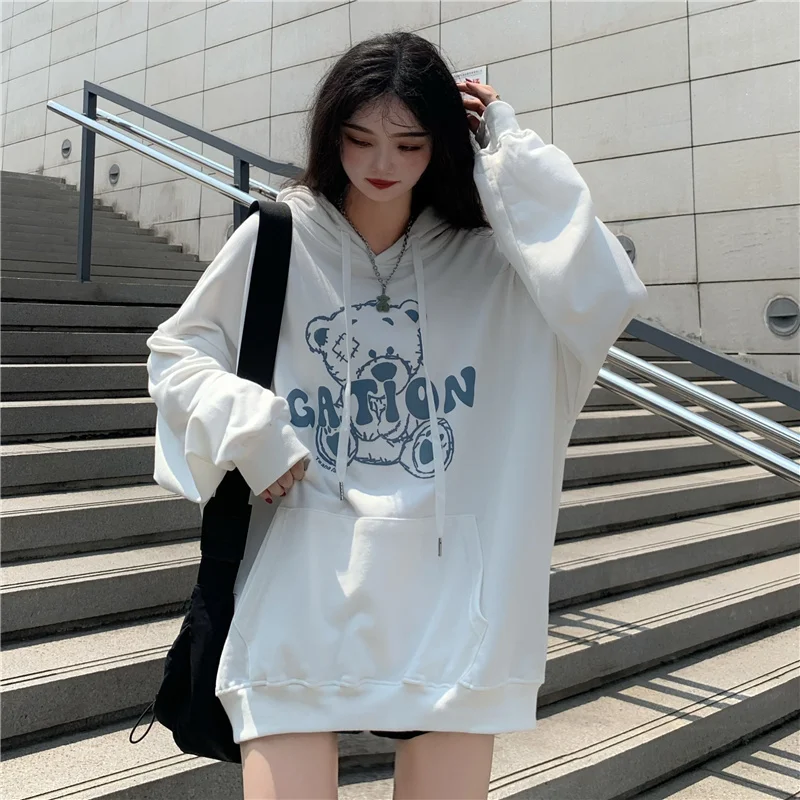 

Real Shot Hooded Sweater for Female Students Loose Letters Print
