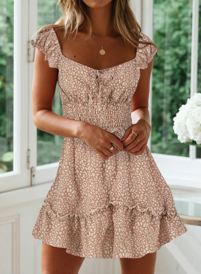 Женское пляжное платье в горошек без рукавов мини трапециевидной формы с