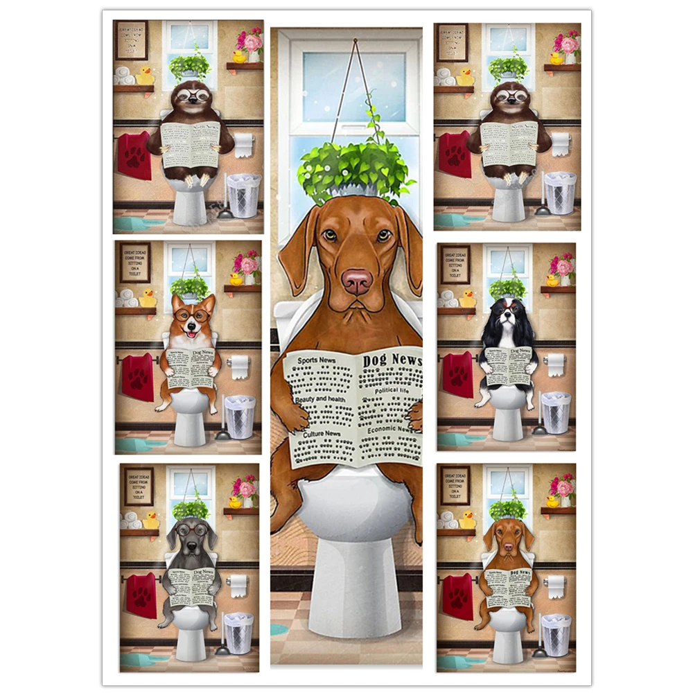 Алмазная вышивка 5D сделай сам картина с мультяшными собаками на унитазе