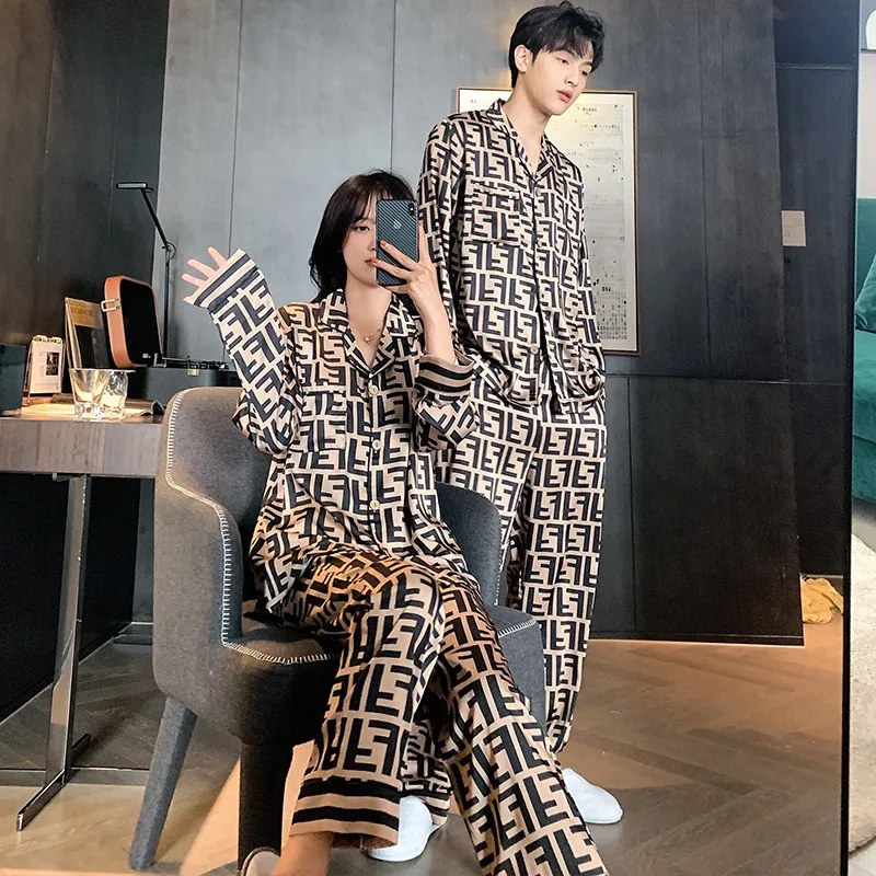 

Silk Pajamas Women's Long-sleeved Trousers Cardigan Korean Style Sweet and Fresh Student Couple Home Service Sexy Pajamas Suit