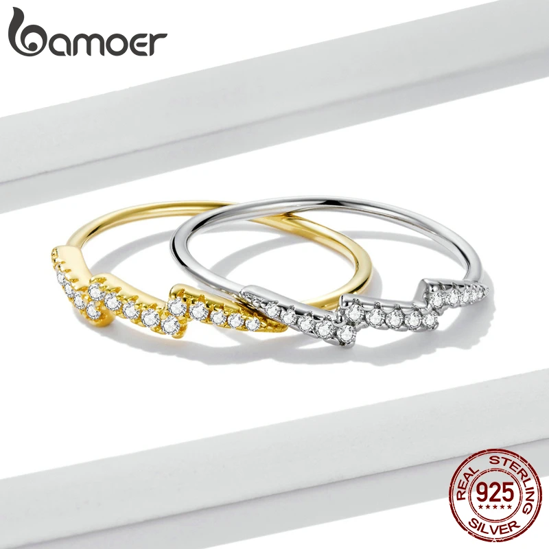 Женское кольцо с кристаллами bamoer Золотое метеоритом из стерлингового серебра 925