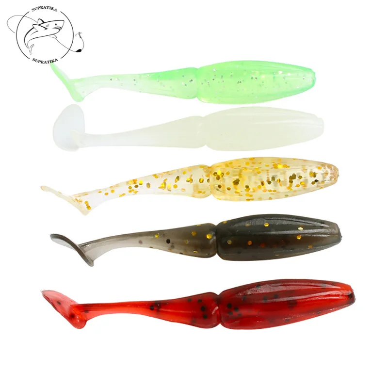 

3D Eyes 10pcs/set Artificial Boot Tail Rubber Soft Bait Wobbler Bionic Bait Sea Fishing Lure 5Colors 6cm/1.4g Swim bait