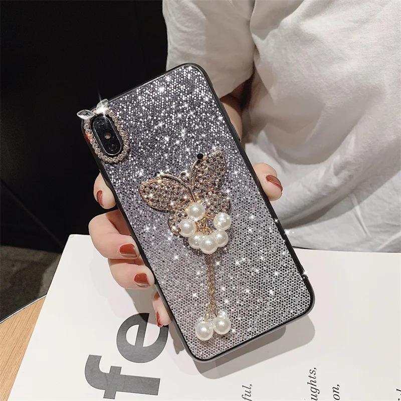 Роскошный блестящий чехол с жемчужной бабочкой для iPhone X, XR, XS, Max, 6, 6 S, 7, 8 Plus, 11 Pro, Max, чехол для телефона, для Galaxy S8, S9, S10, чехол - Цвет: 1