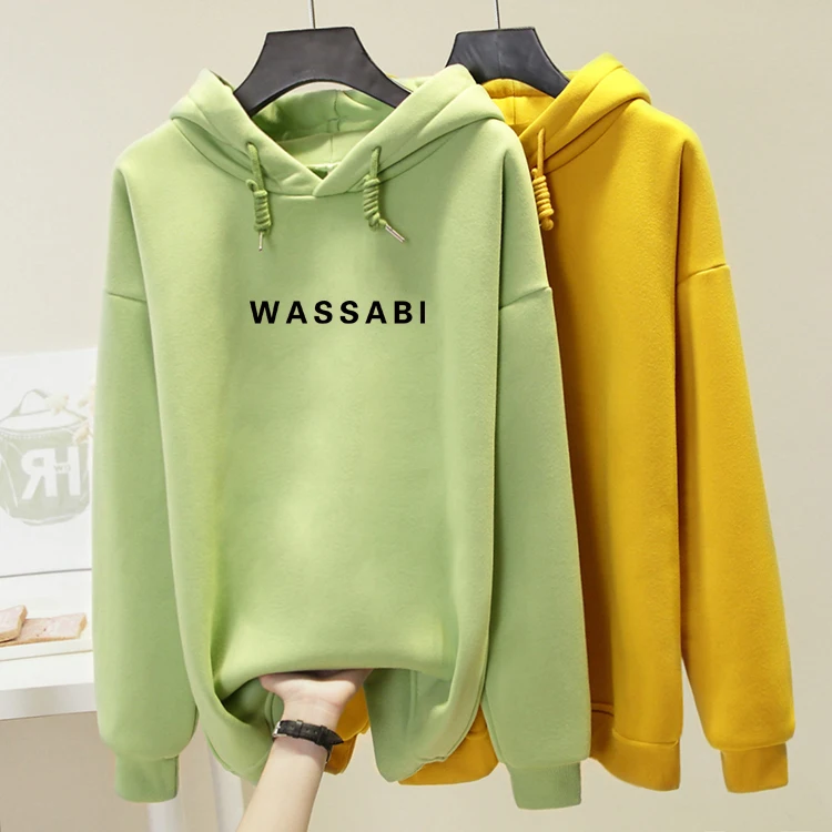 

Fashion Hoody Women Large Size Long Sleeve Fall Winter Wassabi Letter Print Sweatshirts Hoodie Female Pullovers Sudadera Mujer