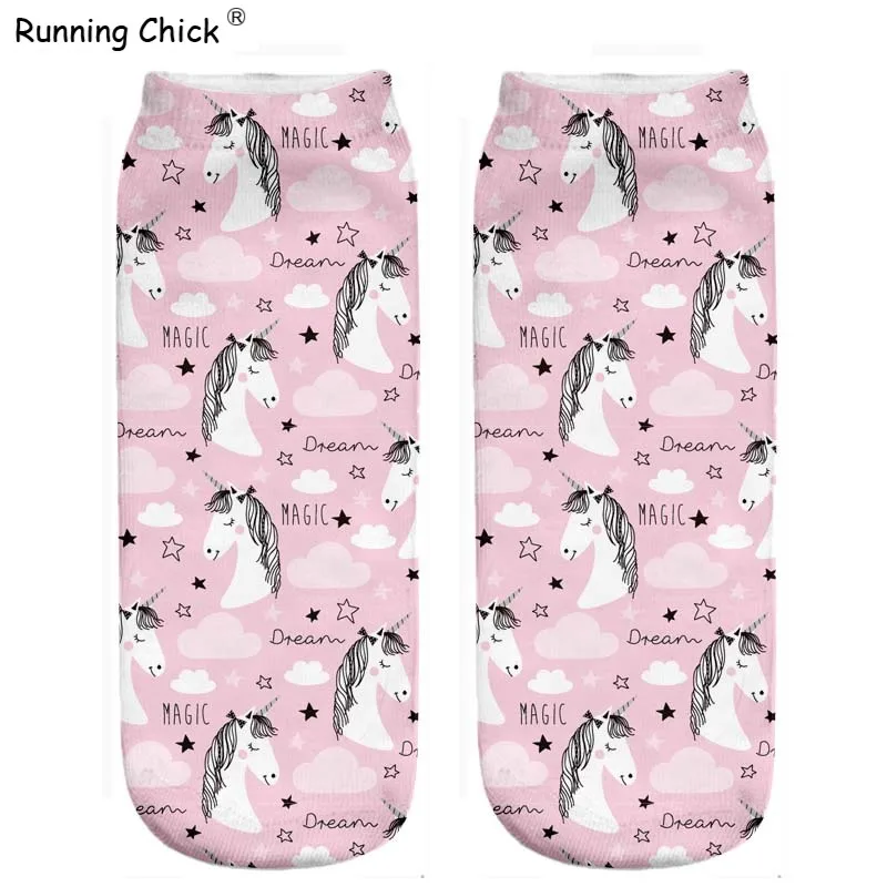 

Running Chick Pink Unicorn Heads 25cm Length Socks For Girls Family Outfit Wholesale Print Two-sides Cn(origin) Polyester