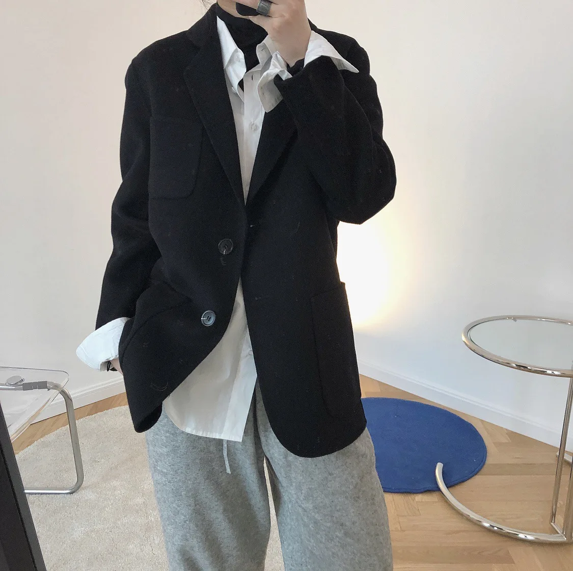 Пальто женское Шерстяное двубортное с двумя большими карманами свободное 2020 |