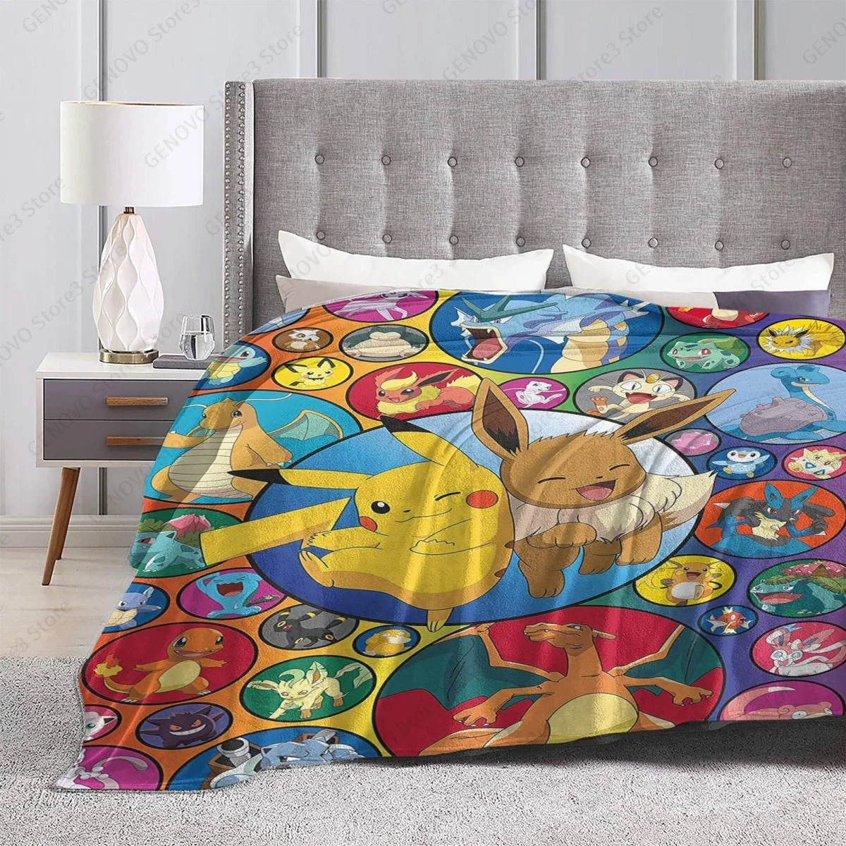3D-Printeds Blanket Pokemon Bikachu/ Flannel Bed Throw Soft Cartoon Printed Bedspread Sofa Gifts for Children | Дом и сад
