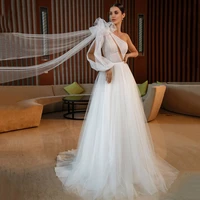 eightree sexy princess wedding dresses one shoulder puff sleeve bridal dress a line tulle glitter beach wedding gowns plus size