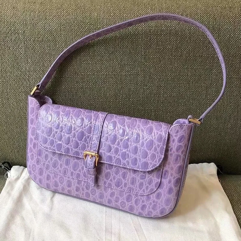 

Purple Armpit bag 2020 Women Design Vintage Retro shoulder Handbag Crocodile Pattern Cowhide Leather Lady Flap Baguette Bag