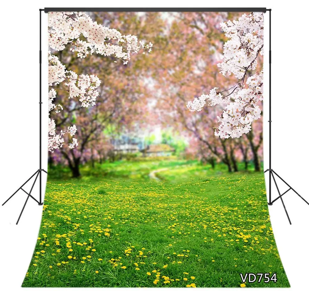 Весенний пейзаж фон для фотосъемки белый желтый цветок зеленый луг фотостудии