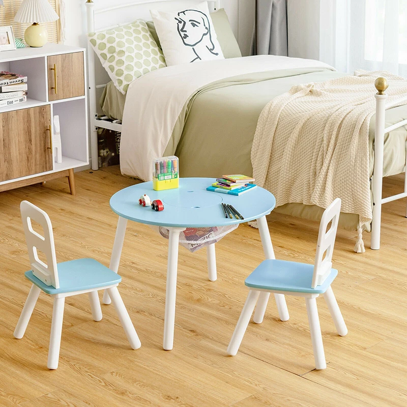 

Wooden Activity Kids Table and Chair Set Center Mesh Storage for Snack Time and Homework Sturdy MDF Children Furniture Sets)