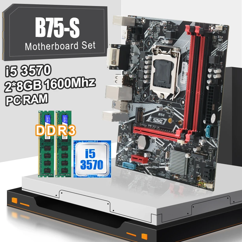 

SZMZ B75 игровая материнская плата Lga 1155 комплект с процессором i5 3570 16 ГБ DDR3 ОЗУ USB3.0 SATA3.0 NVME M.2 Placa Mae 1155 PC игровая сборка
