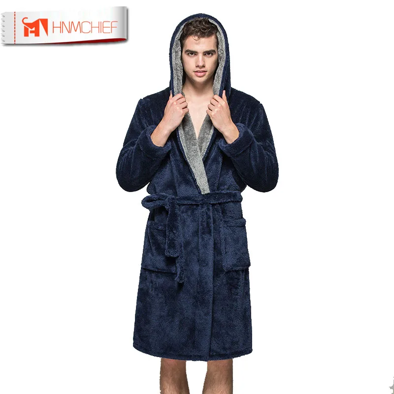 Мужской зимний бархатный халат с капюшоном HNMCHIEF кораллового цвета мужские