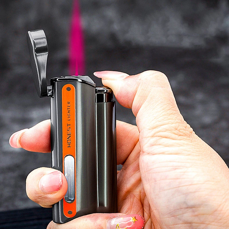 

New Jet Torch Lighter Turbo Metal Purple Flame Lighter Visible Gas Window Windproof Inflated Cigar Lighters Gadgets for Man