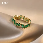 Новинка 2021, готические роскошные кольца с зеленым кристаллом, корейская мода, женская бижутерия для вечеринки и свадьбы