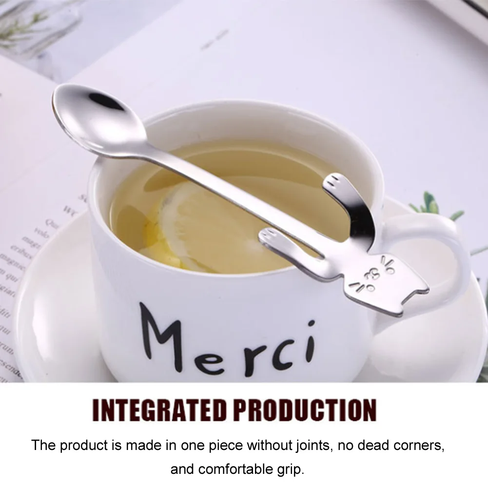 Creative 304 Stainless Steel Coffee Spoon Cartoon Cute Cat Long Handle Hanging Cup Mug | Дом и сад