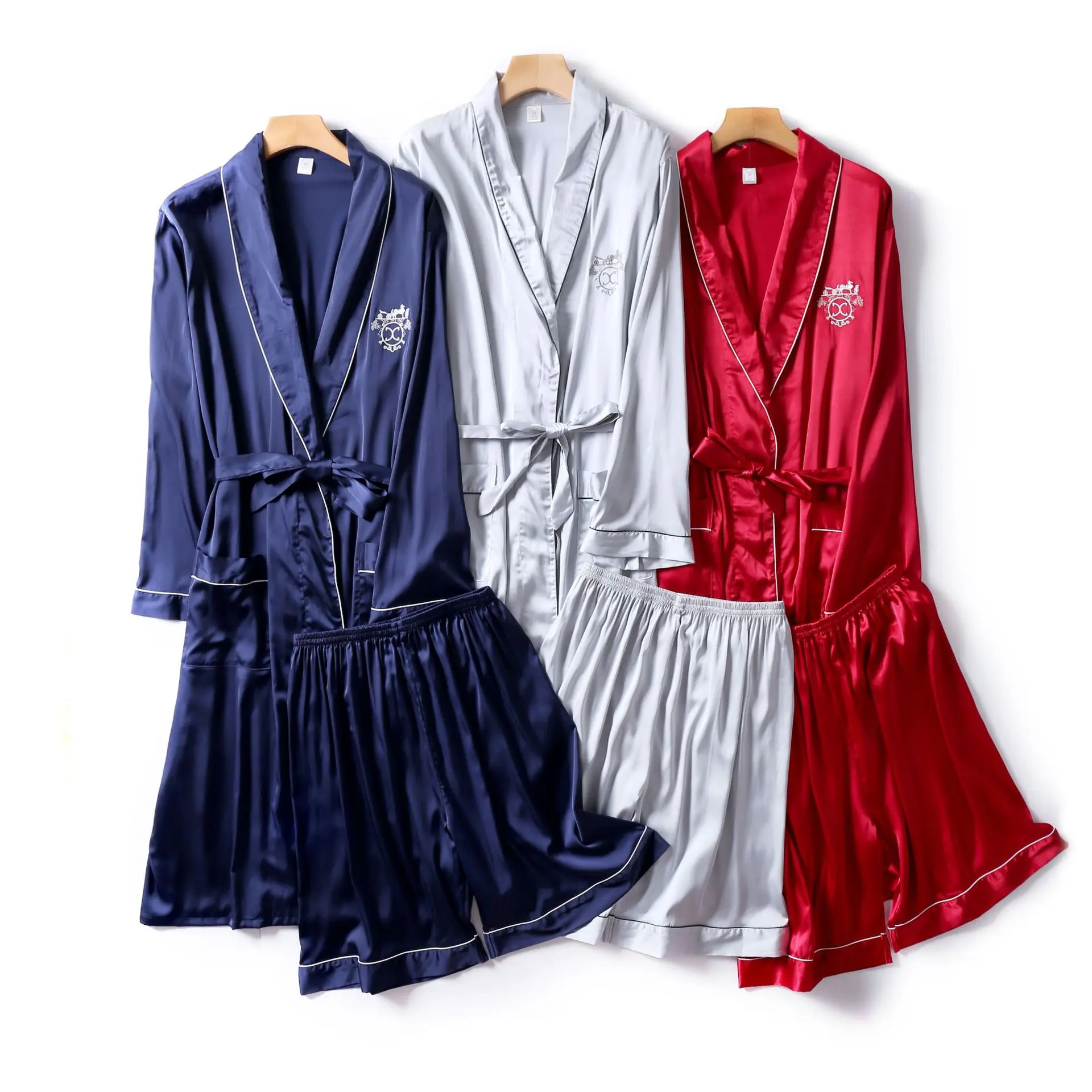 

Мужской халат с шортами, 2 шт., шелковое кимоно, Мужской Шелковый Атласный халат, домашняя одежда, домашний банный халат сексуальный мужской ...