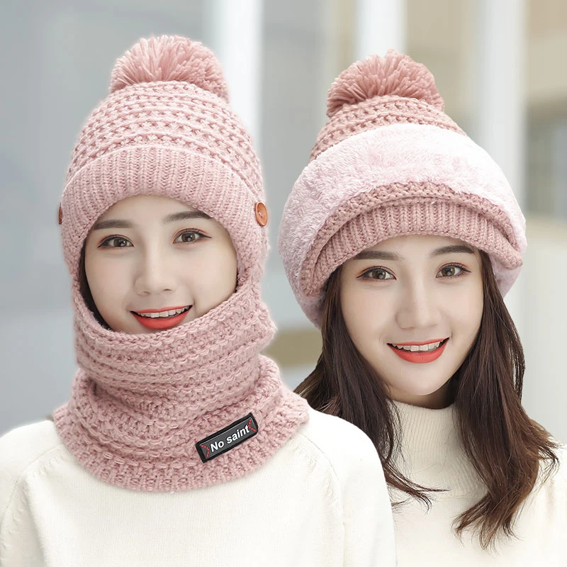 Новая ветронепроницаемая шапочка маска женская шапка теплая вязаная с