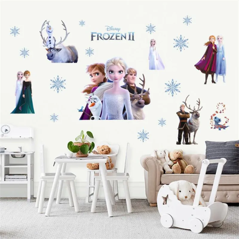 

Мультяшные настенные наклейки Frozen2 для детской комнаты, спальни, «сделай сам», настенные декоративные наклейки, 3D постеры в стиле принцессы ...