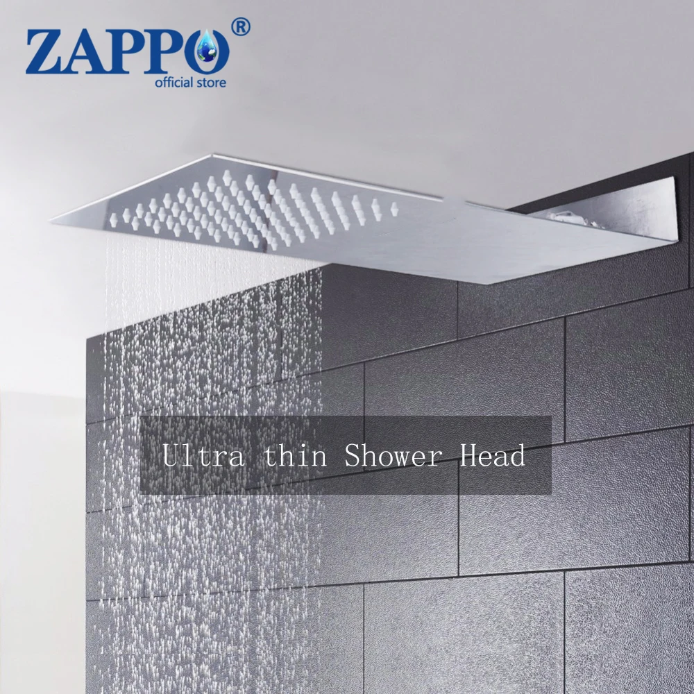 

ZAPPO Bathroom Stainless Steel Ultra-thin Shower heads Rainfall Shower Head Chrome Finish Square Rain Shower