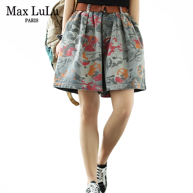 

Женские джинсовые брюки Max LuLu, летние широкие эластичные шорты с винтажным принтом, большого размера, в Корейском стиле, 2021