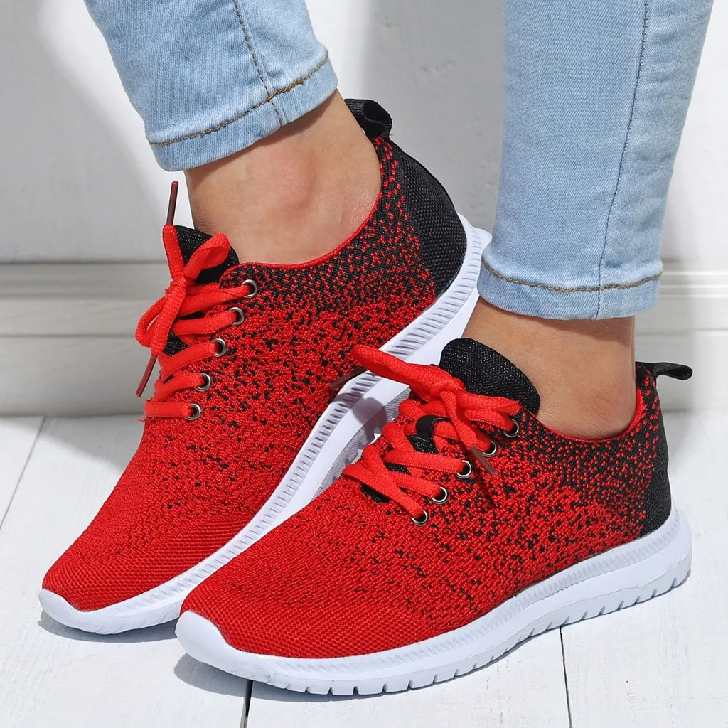 Женские повседневные кроссовки SAGACE красные сетчатые на мягкой подошве с круглым