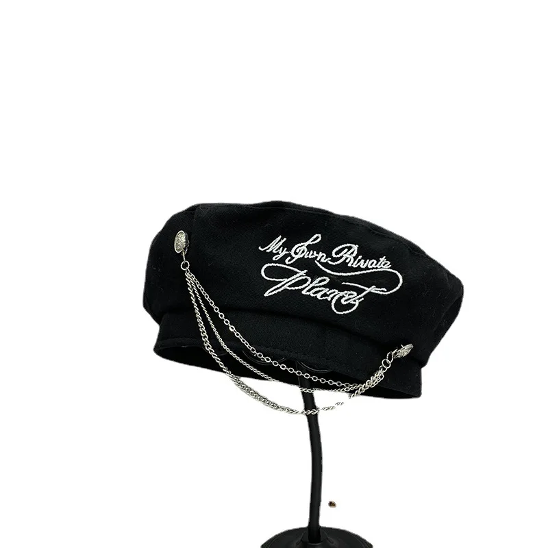 

Fried Street Beret Women's Four Seasons Personality Retro Chain Flat Pumpkin Hat with A Small Face
