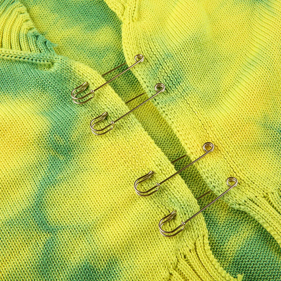 

BoozRey Women's Clothing 2021Long Sleeve Top Korean Style Tie-dye Pin Buckle Design Knit Loose and Thin Lazy Cardigan Jacket