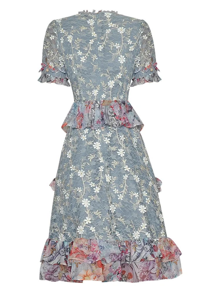 

HIGH QUALITY Newest 2021 Designer Runway Summer See-Through Mesh Print Embroidered Dress