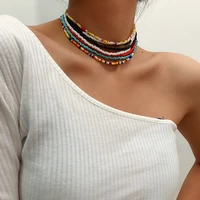 7pcsset seed bead choker necklace tiny beaded choker boho colorful choker necklace chain jewelry for women and girls hot
