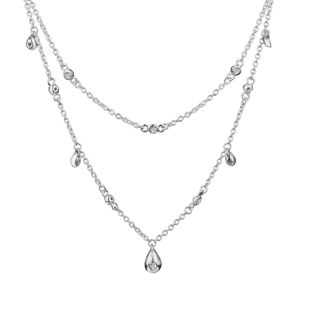 

New 925 Sterling Silver Chandelier Droplets 45cm Long Necklaces for Women jewelry Combine Two Chains necklace fine jewelry