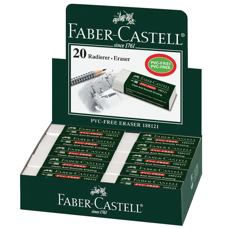 Ластик Faber-Castell PVC-free прямоугольный картонный футляр в пленке 63*22*11 мм 20 штук