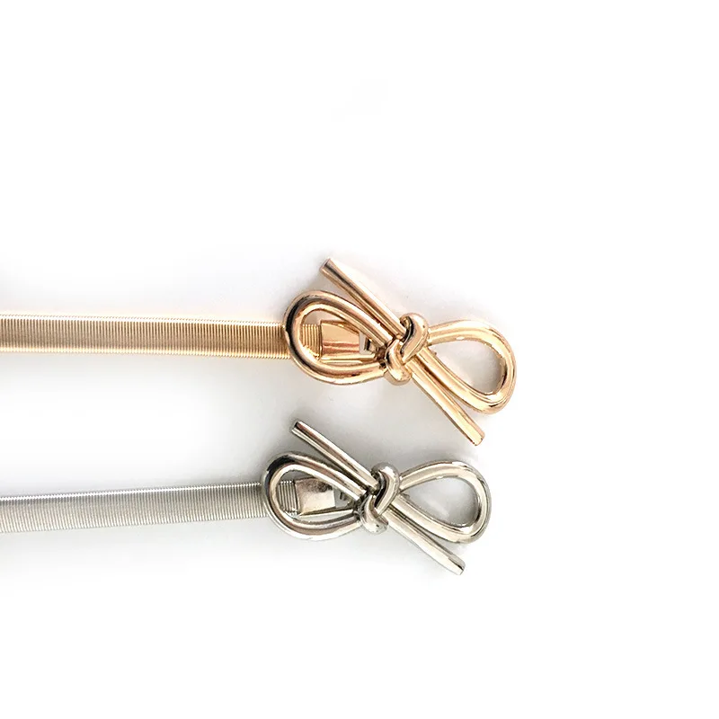 Ремень Эластичный Женский с металлической цепочкой и бантом золотистый |