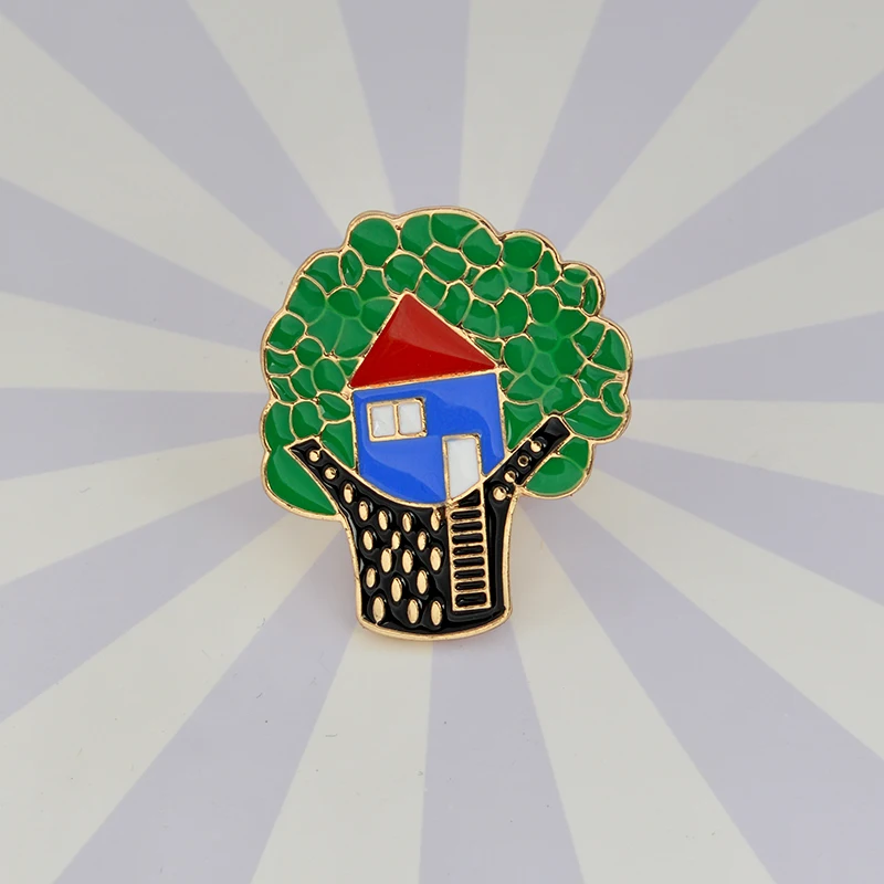 Эмалированные булавки в виде домика с мультяшным деревом для детской пуговицы